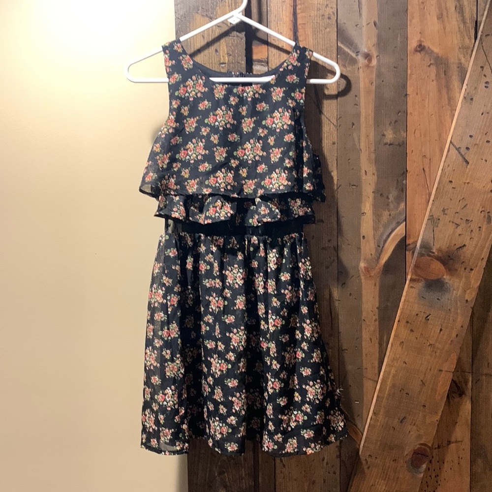 Black Dress with Flowers & Mesh